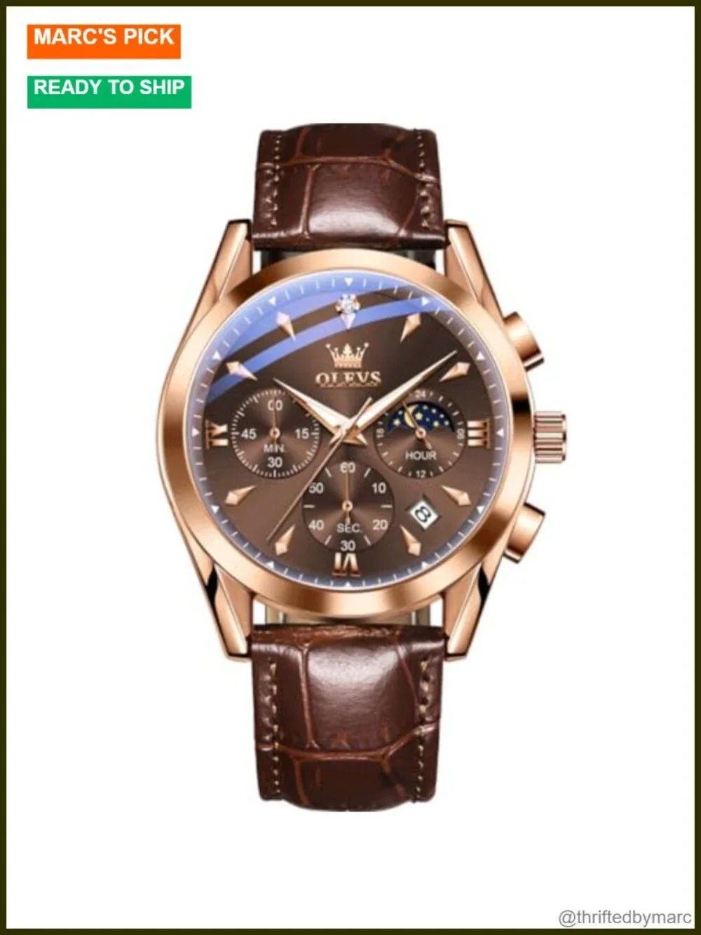Large Face Waterproof Classic Leather Strap Watch with Date